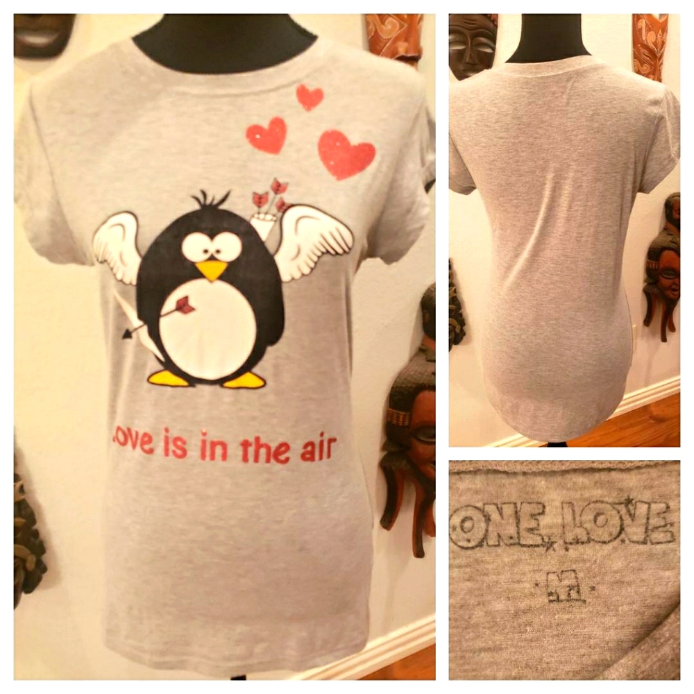 "Love Is In the Air" Fitted Gray Tee, Size Medium